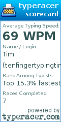 Scorecard for user tenfingertypingtim