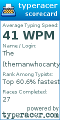 Scorecard for user themanwhocantype