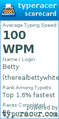 Scorecard for user therealbettywhite