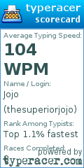 Scorecard for user thesuperiorjojo