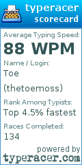 Scorecard for user thetoemoss