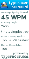 Scorecard for user thetypingdestroyer333