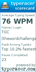 Scorecard for user thewordchallenger