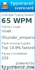 Scorecard for user thunder_emperor