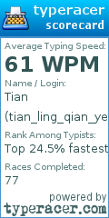 Scorecard for user tian_ling_qian_ye