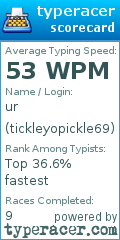Scorecard for user tickleyopickle69