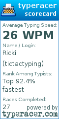 Scorecard for user tictactyping