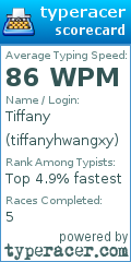 Scorecard for user tiffanyhwangxy