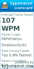 Scorecard for user tirelessclock