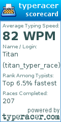 Scorecard for user titan_typer_race