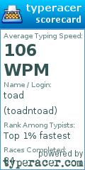 Scorecard for user toadntoad