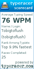 Scorecard for user tobigtoflush