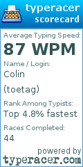 Scorecard for user toetag