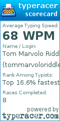 Scorecard for user tommarvoloriddle413