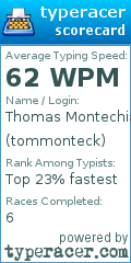Scorecard for user tommonteck