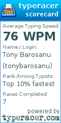 Scorecard for user tonybarosanu