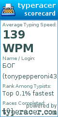 Scorecard for user tonypepperoni43