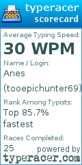 Scorecard for user tooepichunter69