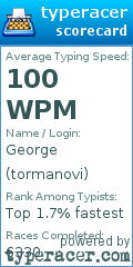 Scorecard for user tormanovi