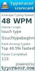 Scorecard for user touchtypebeginner