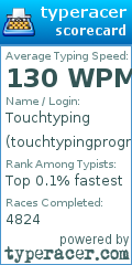 Scorecard for user touchtypingprogression