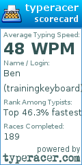 Scorecard for user trainingkeyboard