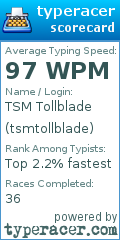 Scorecard for user tsmtollblade