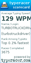Scorecard for user turbotruckdriver
