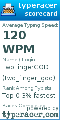 Scorecard for user two_finger_god