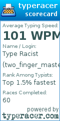 Scorecard for user two_finger_master