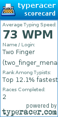 Scorecard for user two_finger_menace