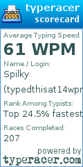 Scorecard for user typedthisat14wpm