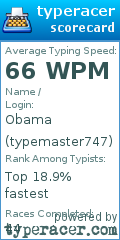 Scorecard for user typemaster747