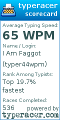 Scorecard for user typer44wpm