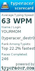 Scorecard for user typeracer_destr0yer