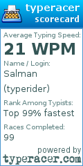 Scorecard for user typerider