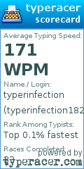 Scorecard for user typerinfection182