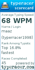 Scorecard for user typerracer1998