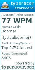 Scorecard for user typicalboomer