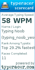 Scorecard for user typing_noob_yessir