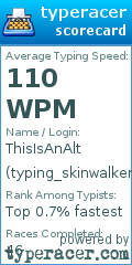 Scorecard for user typing_skinwalker