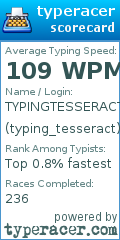 Scorecard for user typing_tesseract