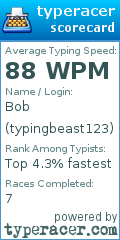 Scorecard for user typingbeast123