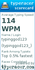 Scorecard for user typinggod123_