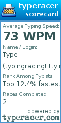 Scorecard for user typingracingtittying
