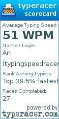 Scorecard for user typingspeedracer