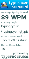 Scorecard for user typingtypingtypist