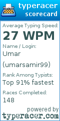 Scorecard for user umarsamir99