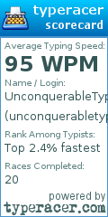 Scorecard for user unconquerabletypist