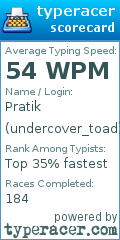 Scorecard for user undercover_toad